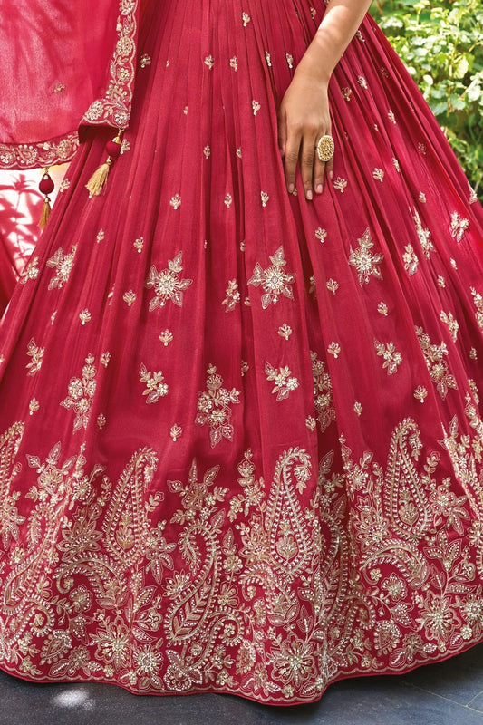Soft & Flowing Chinon Elegant Zari Dori & Sequence Embroidery Lehenga