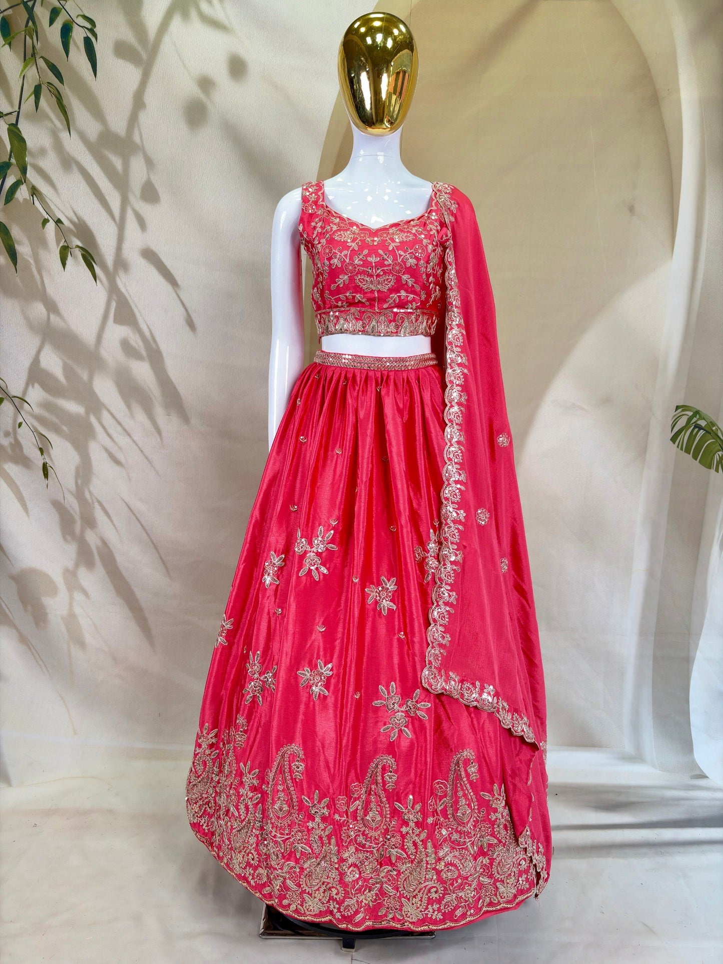 Soft & Flowing Chinon Elegant Zari Dori & Sequence Embroidery Lehenga