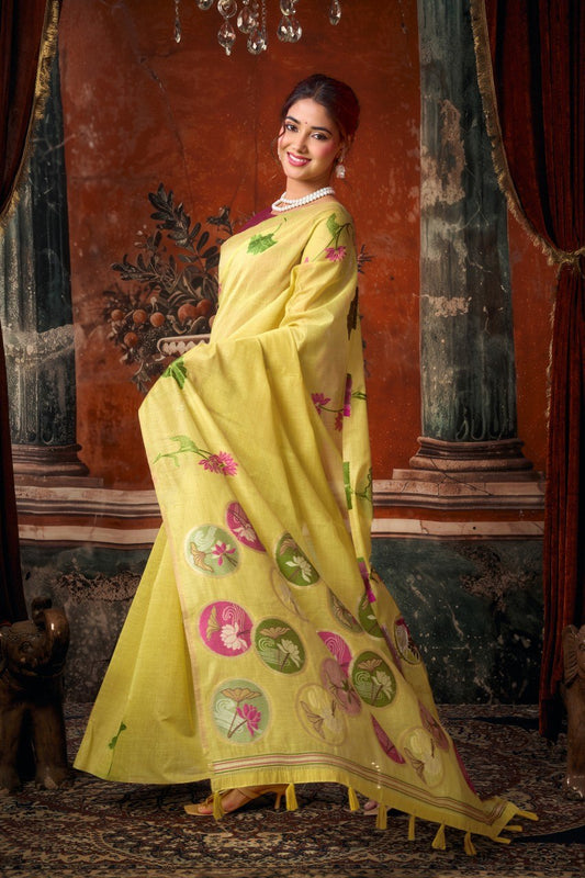 Khadi Cotton Multi Colour Extract Design Saree