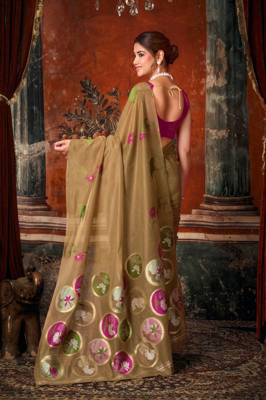 Khadi Cotton Multi Colour Extract Design Saree
