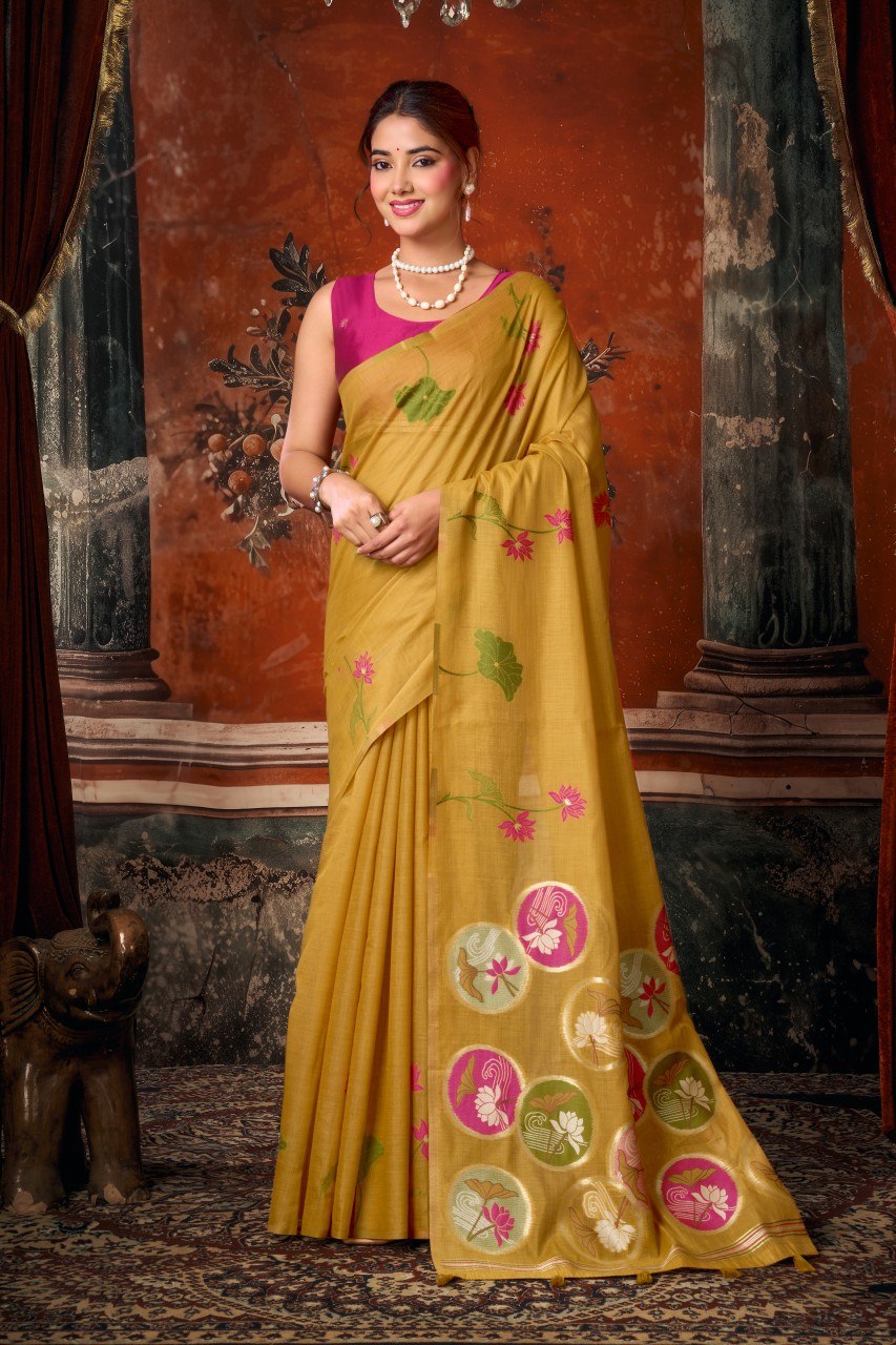 Khadi Cotton Multi Colour Extract Design Saree
