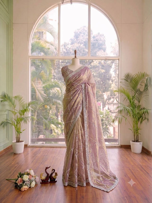 Beautiful Jarkhan Diamond work Saree