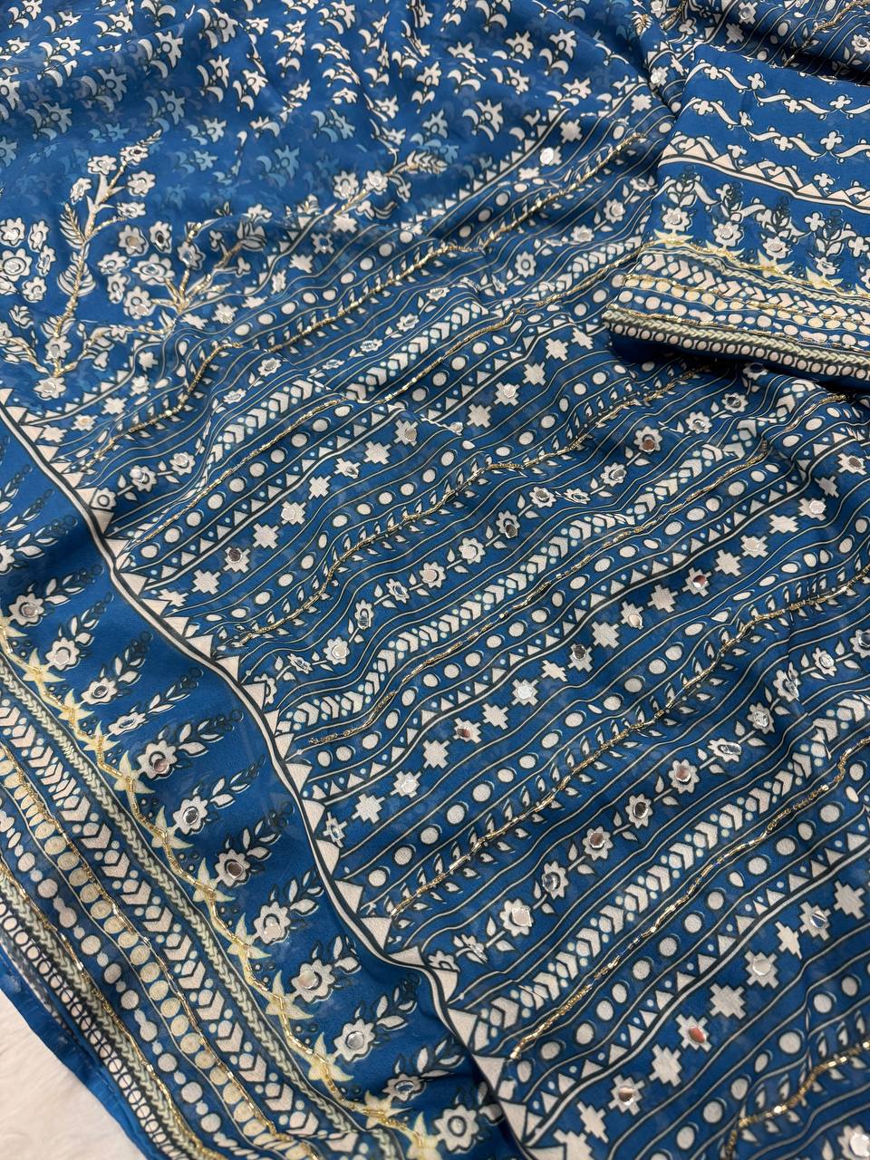 Soft Fox Georgette Beautiful katdana and real mirror work saree