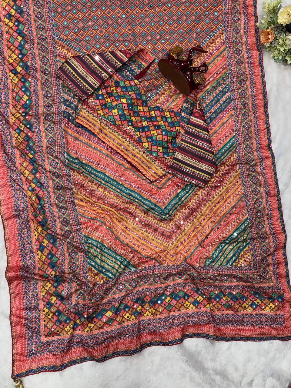 Soft Chinnon with beautiful print saree