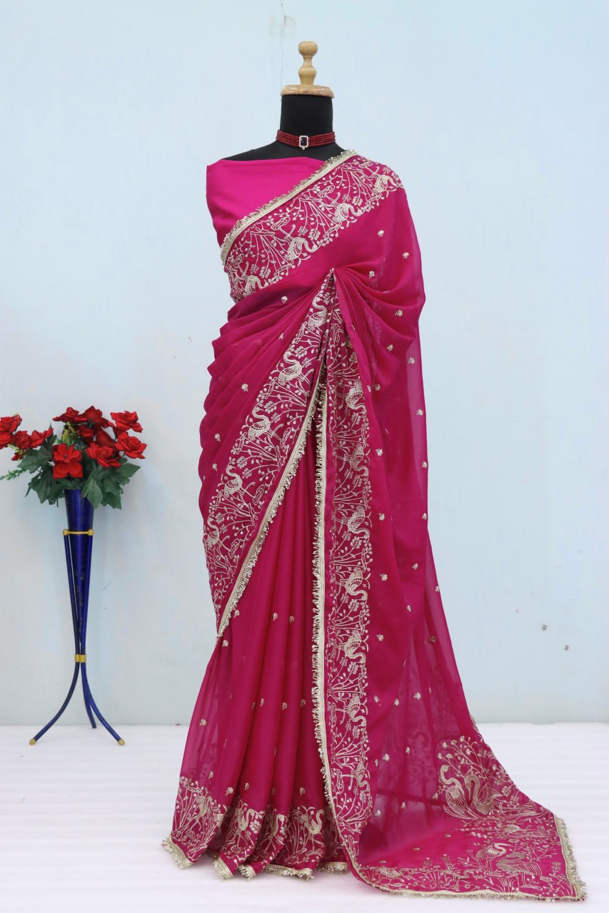 Premium & Classic Designer Soft Star Geogette Saree