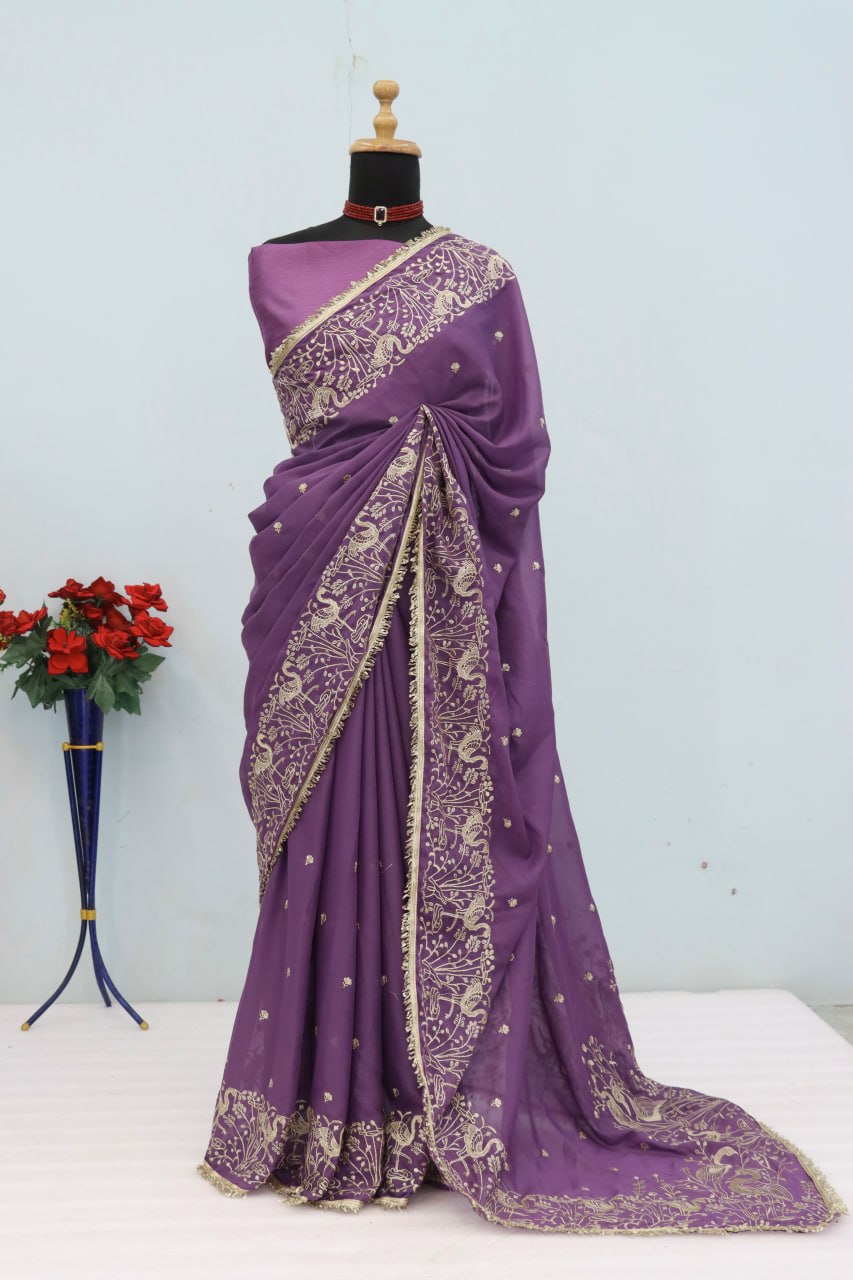 Premium & Classic Designer Soft Star Geogette Saree