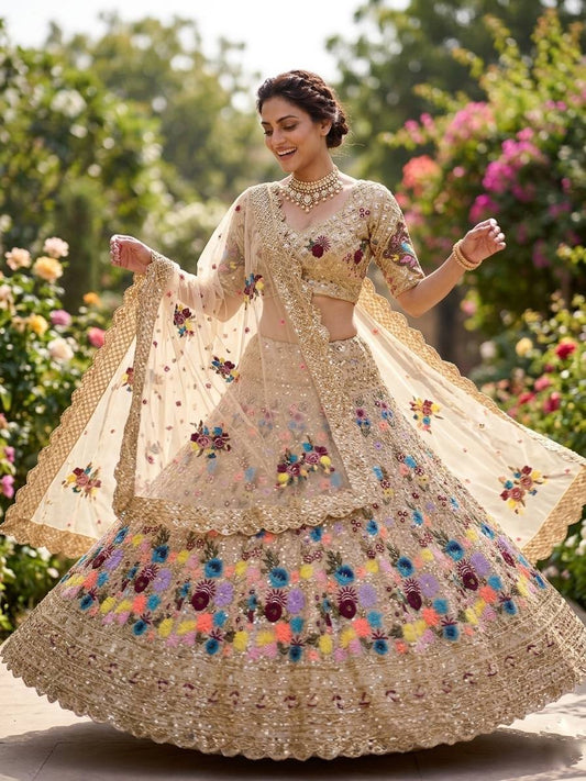 Einführung eines 4 Meter ausgestellten Fox Georgette Lehenga