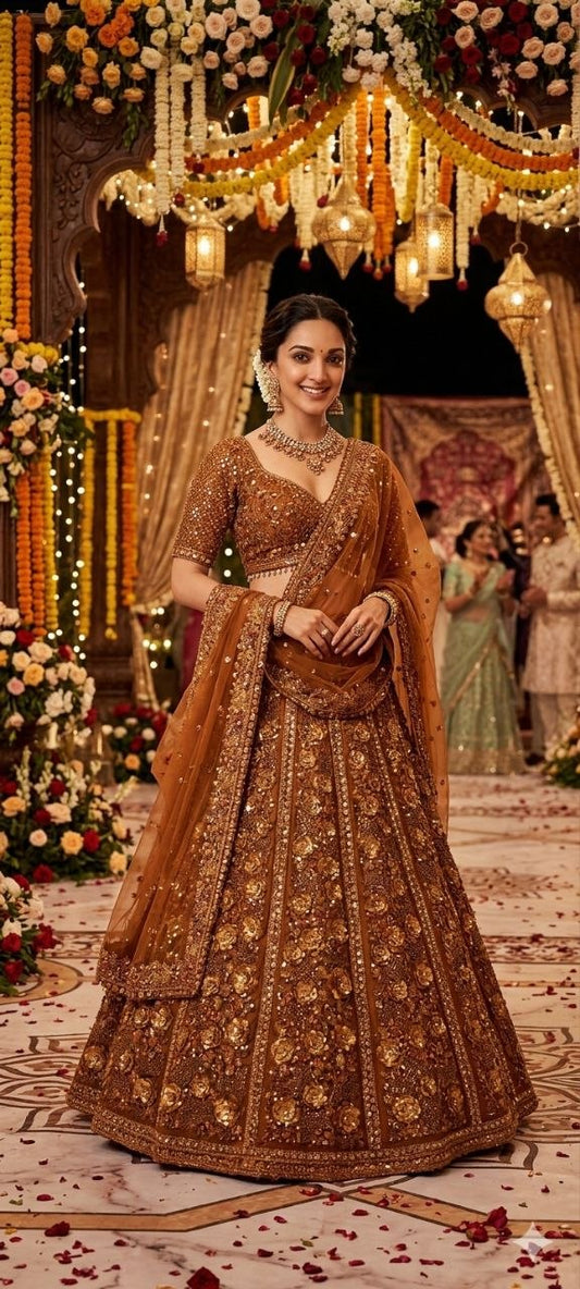 Sehen Sie umwerfend aus in diesem wunderschönen cremefarbenen Lehenga-Set