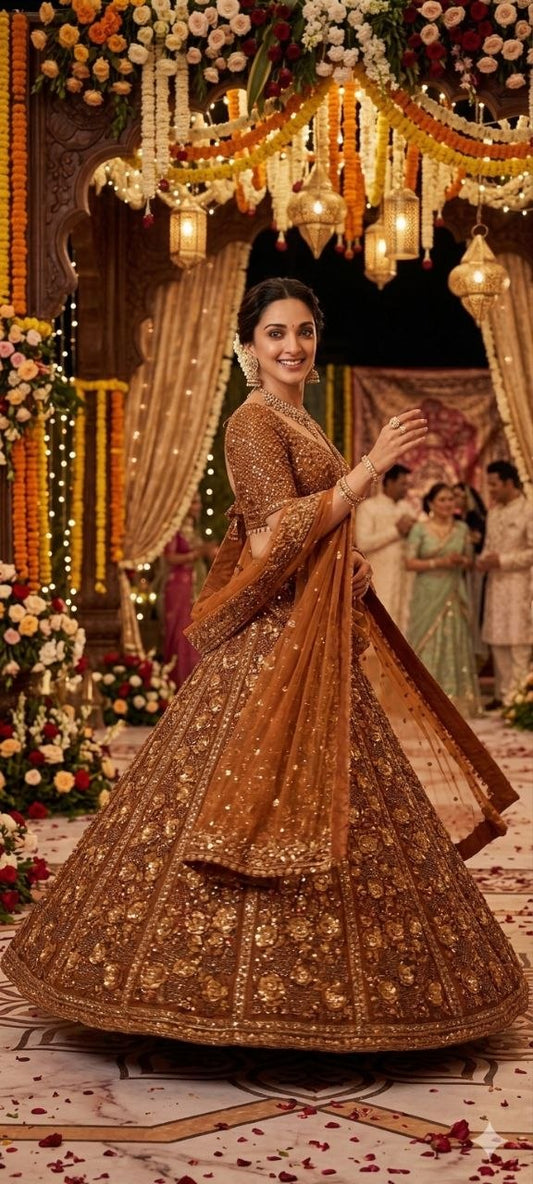 Sehen Sie umwerfend aus in diesem wunderschönen cremefarbenen Lehenga-Set
