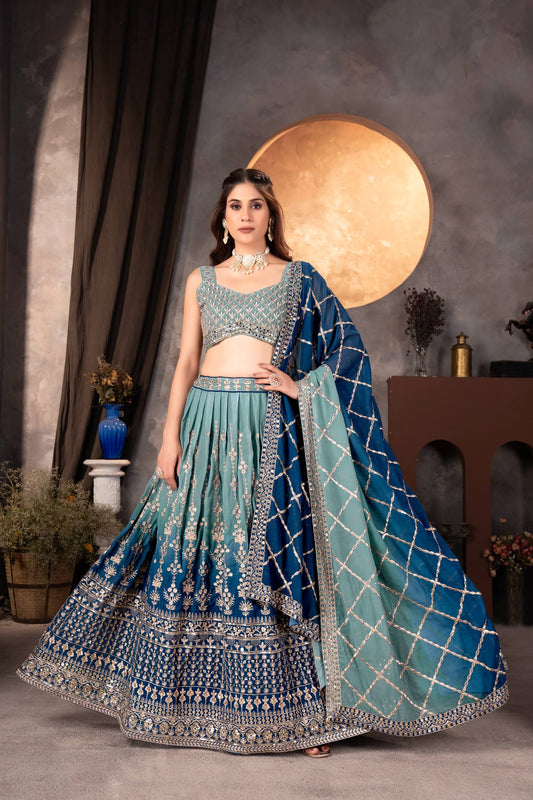 Faux Georgeet Digital With Sequins and Zari Embroidery Work Lehennga