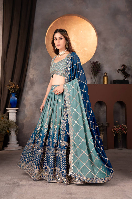 Faux Georgeet Digital With Sequins and Zari Embroidery Work Lehennga