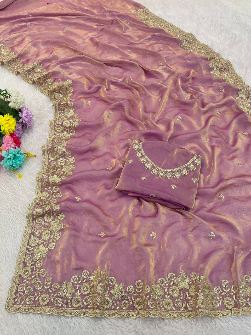 Premium Fandy satin with c pallu 3mm sequence saree