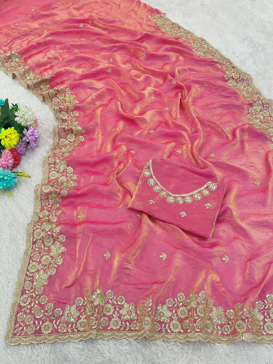 Premium Fandy satin with c pallu 3mm sequence saree