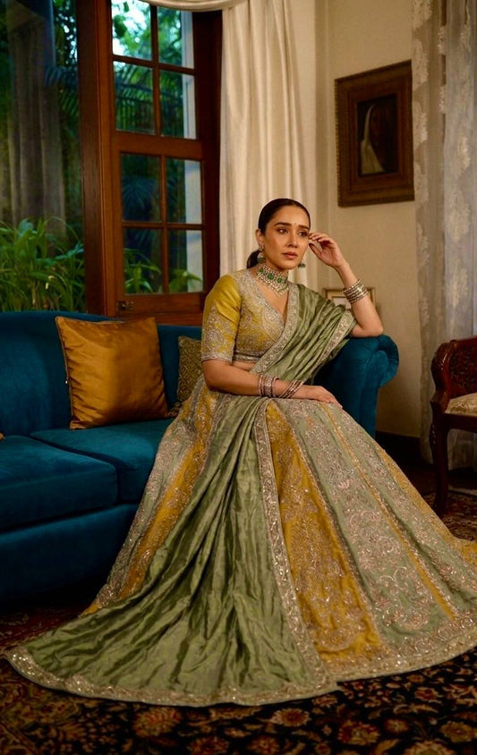 Roman satin silk lehenga with sequins dori & thread work choli