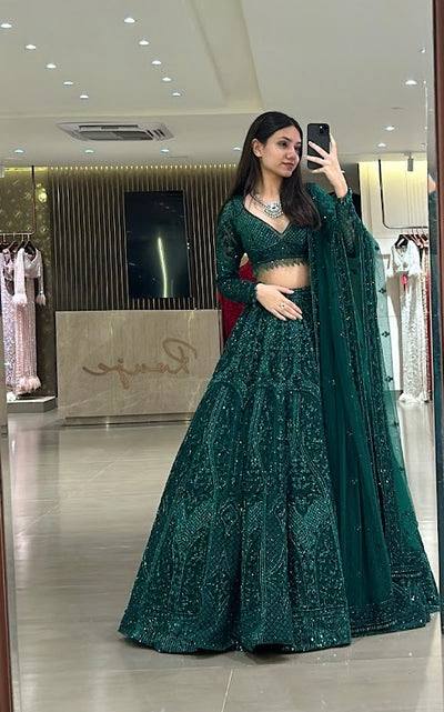 Net lehenga with Dori sequins & thread work Choli