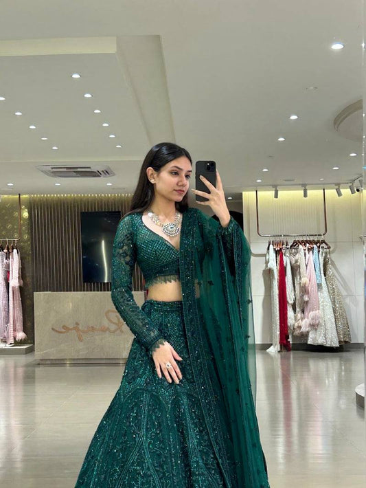Net lehenga with Dori sequins & thread work Choli