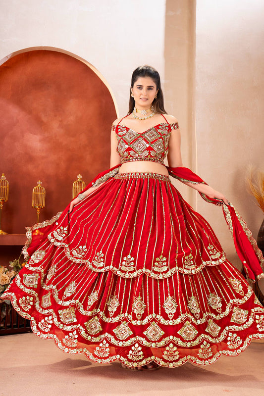 CxC Faux Georgeet Sequins and Zari Embroidery Work Lehenga