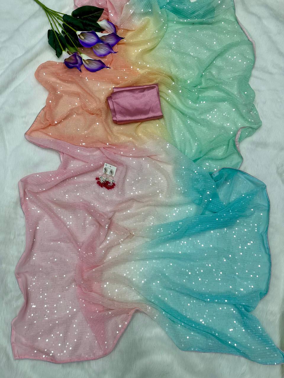 smooth original Gorgette with digital print saree