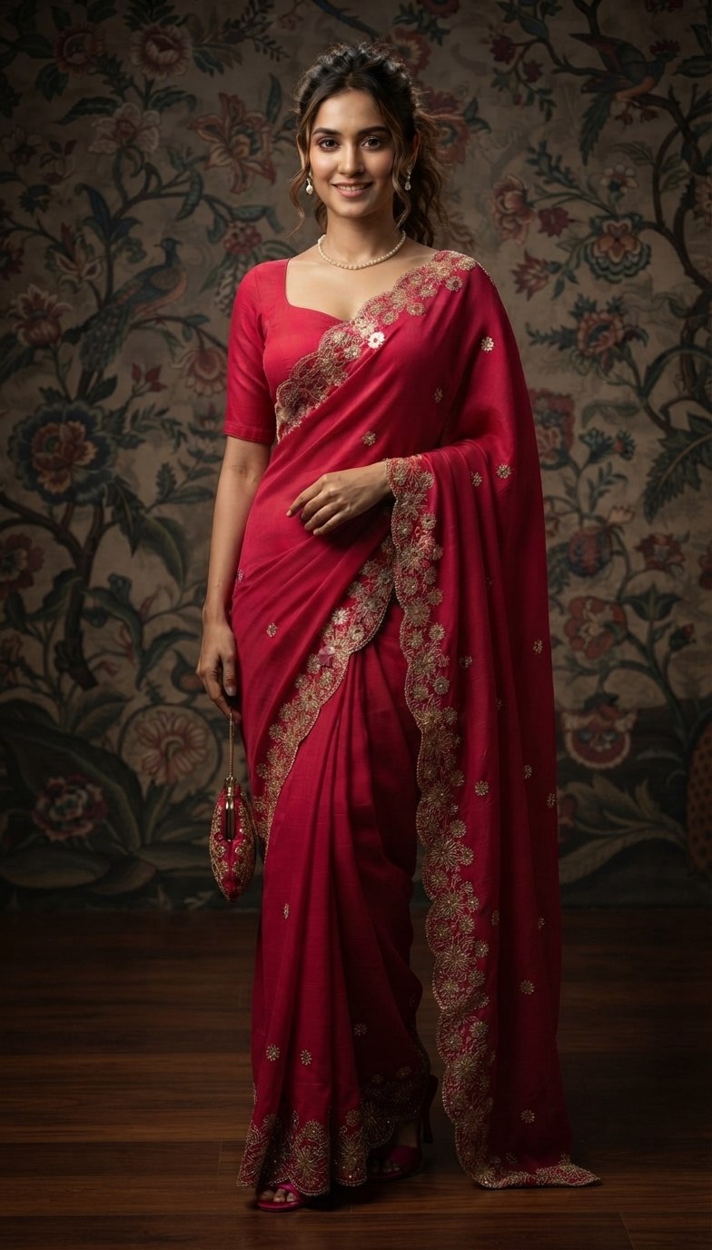 Party Wear Soft Shattin Chiffon Saree