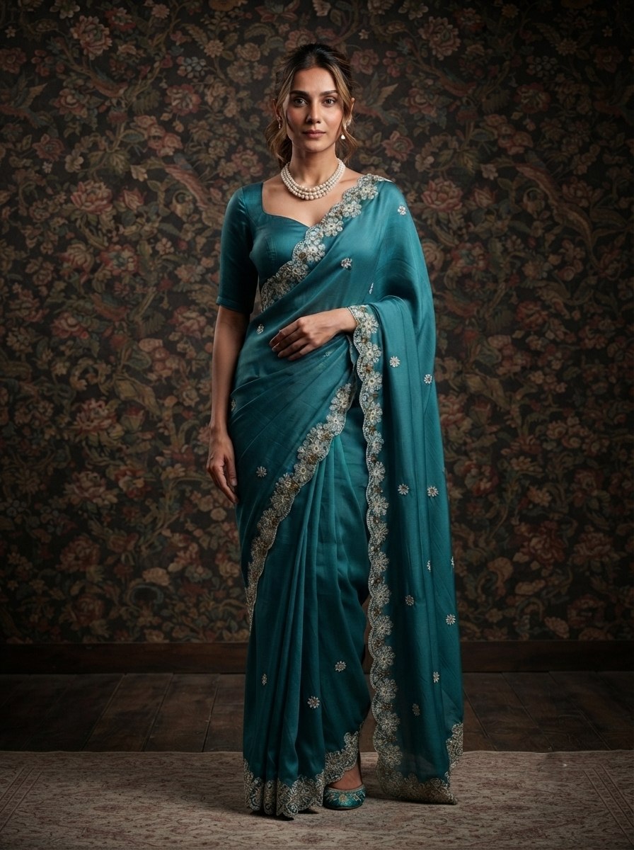 Party Wear Soft Shattin Chiffon Saree