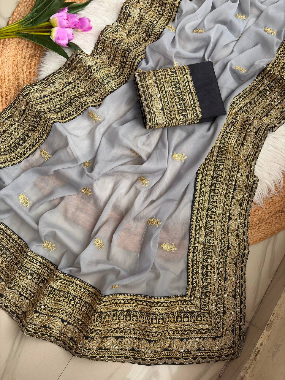 Pure star Georgett saree
