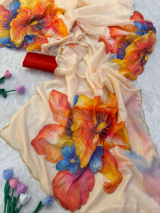 Soft Tebby silk with floral print saree