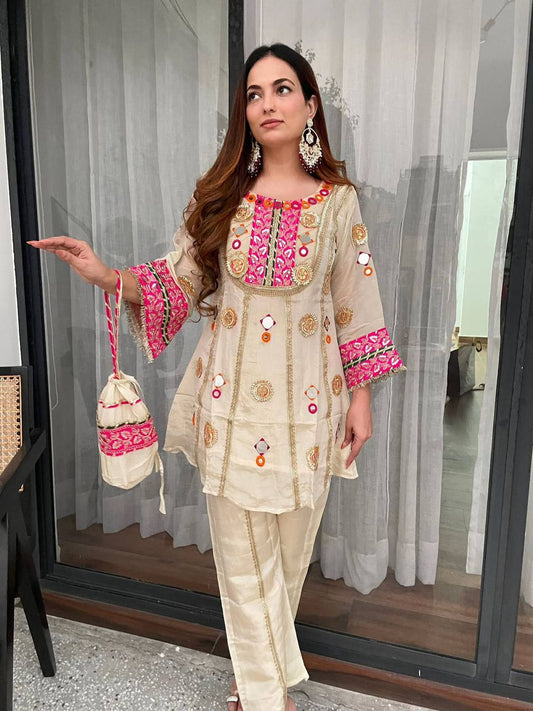 COS MOSS REAL MIRROR AND SEQUENCE EMBROIDERY WORK SUIT