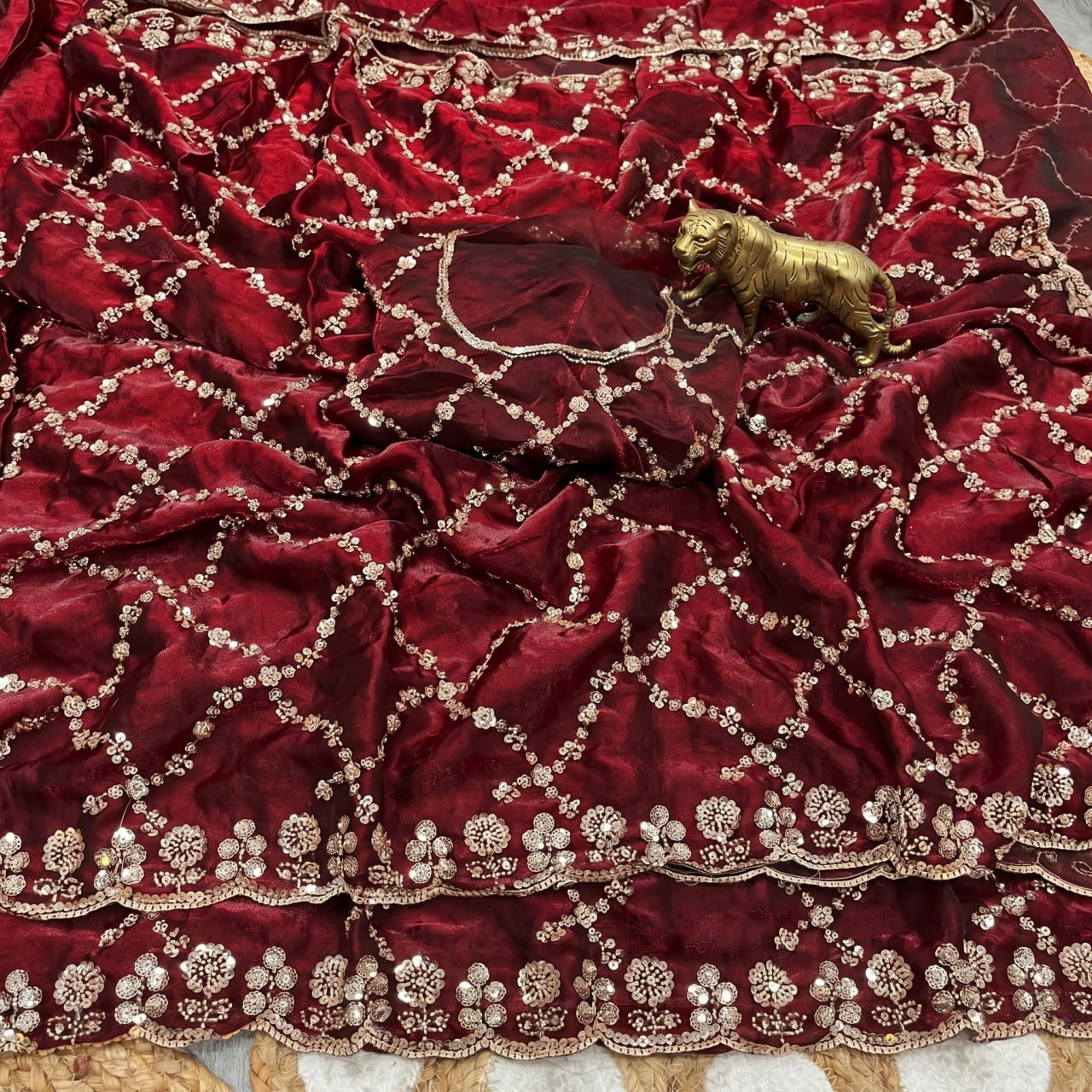 Pure Fandy Sattin Silk With Beautiful Original Gold Beads