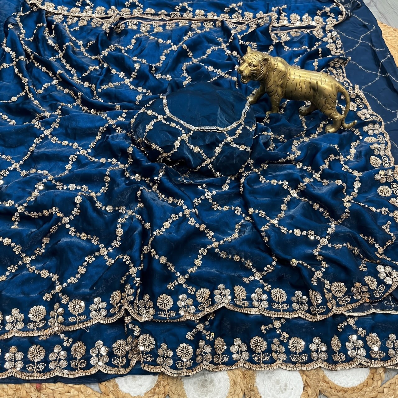 Pure Fandy Sattin Silk With Beautiful Original Gold Beads