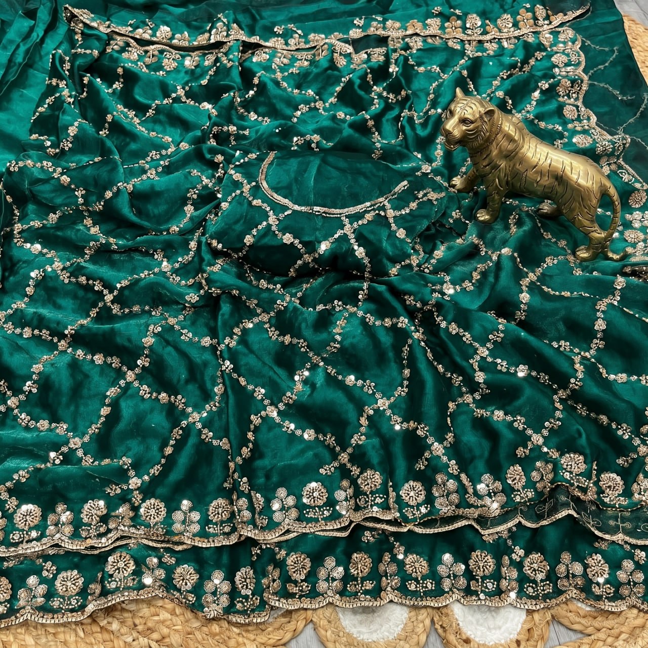 Pure Fandy Sattin Silk With Beautiful Original Gold Beads