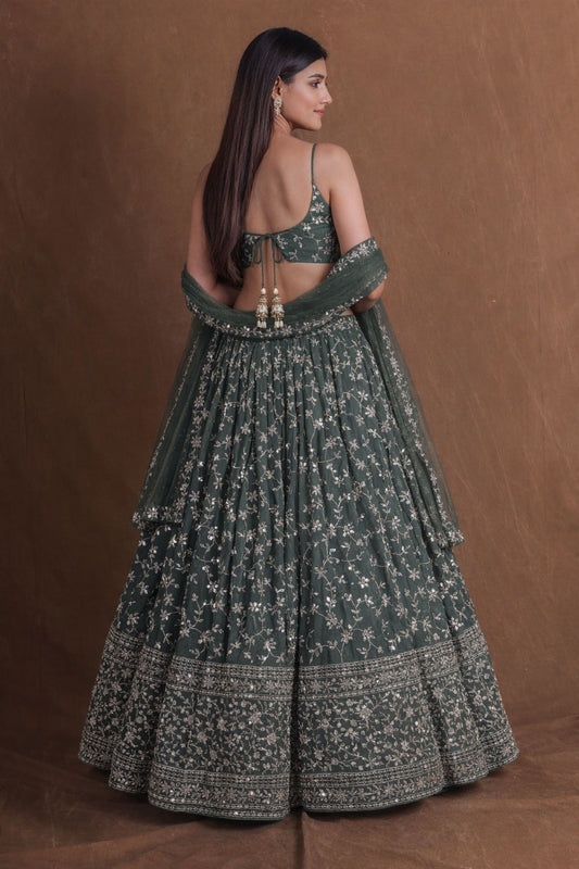 Georgette Zari Sequence Embroidery Work Lehenga