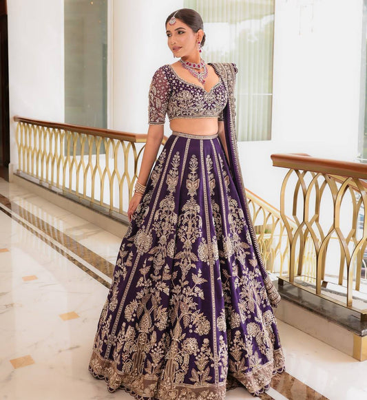 Faux Georgette lehenga with sequins zari & dori work choli