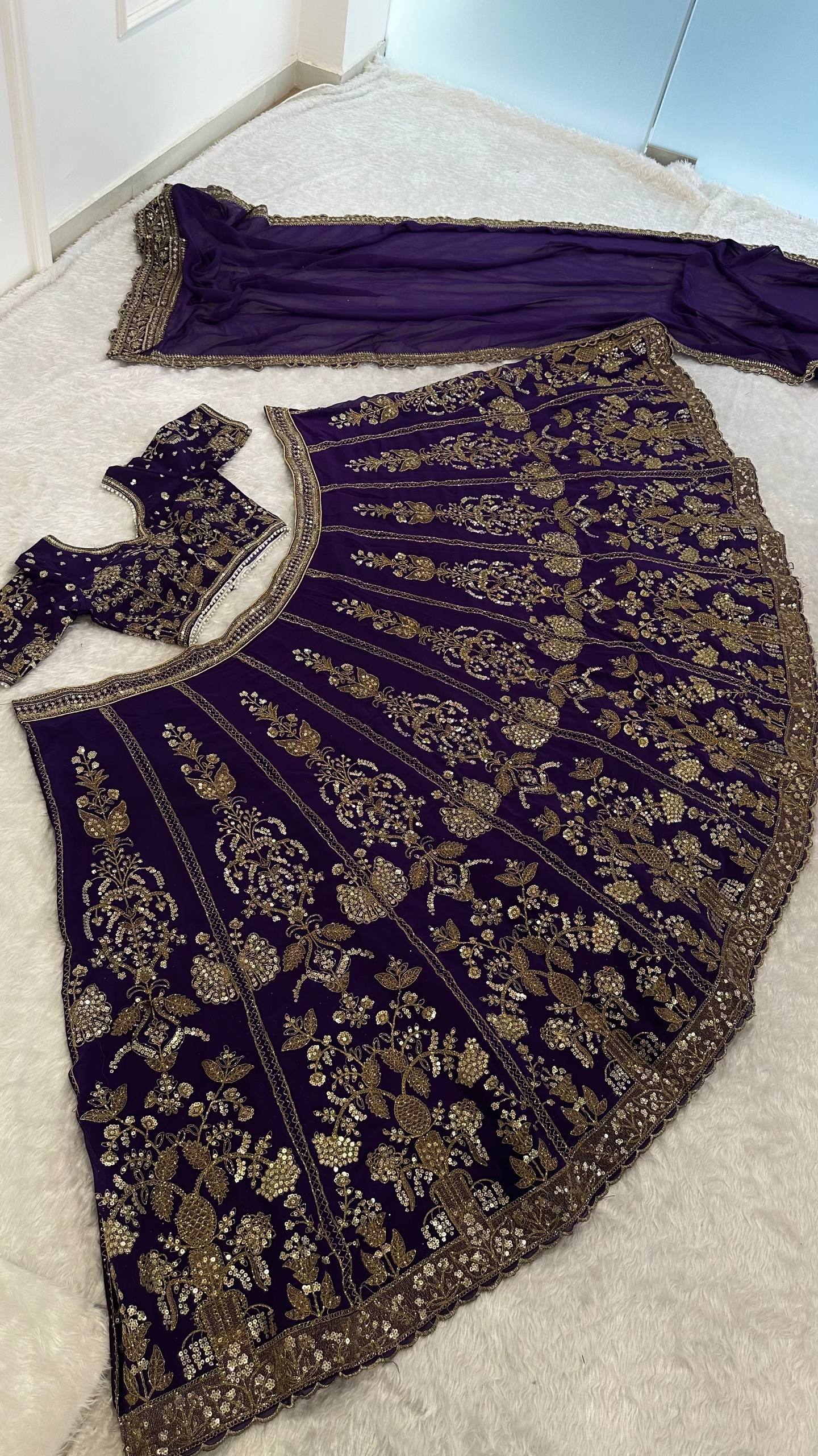 Faux Georgette lehenga with sequins zari & dori work choli