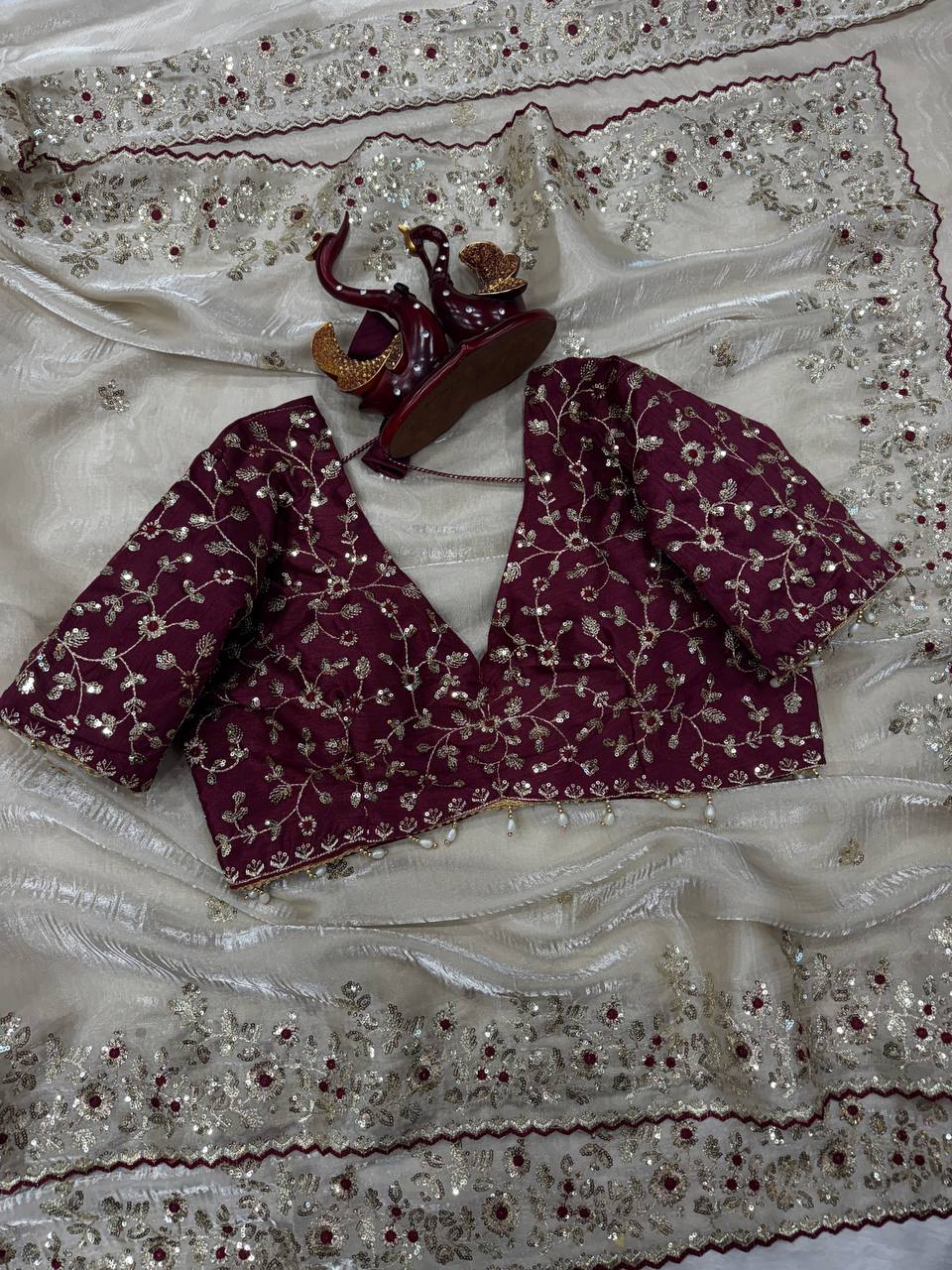 Gmy Silk Beautiful Sequence embroidery work Saree