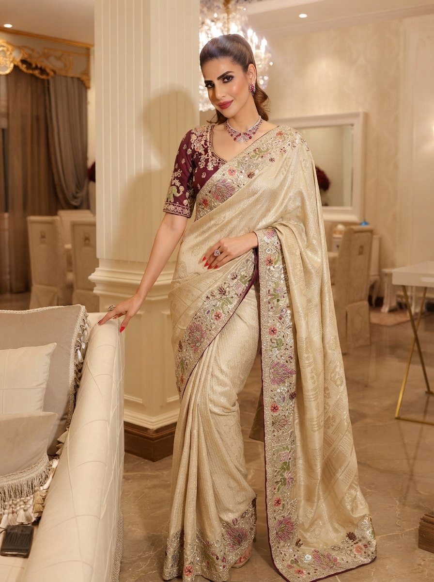 Wedding Wear Pure Kanjivarm Silk Heavy Embroidery Work Saree
