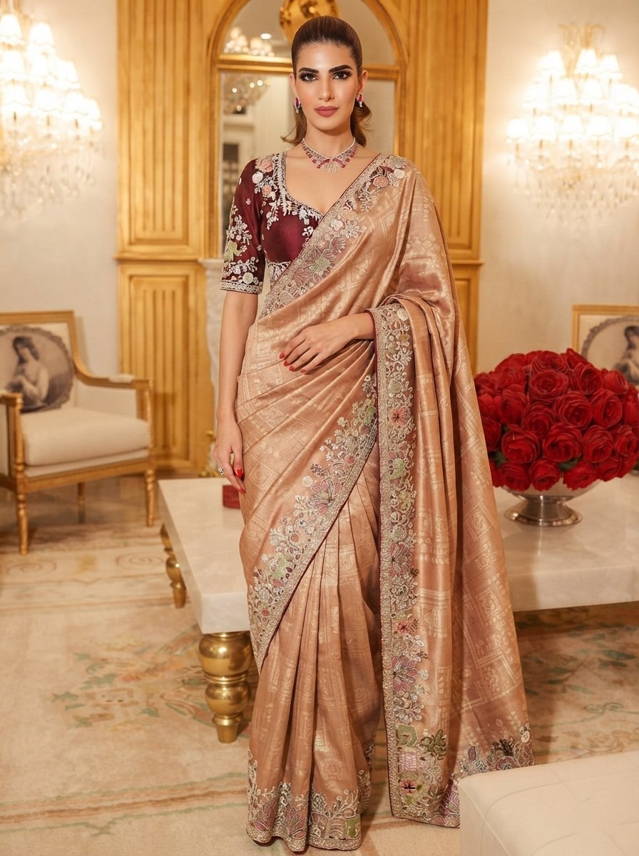 Wedding Wear Pure Kanjivarm Silk Heavy Embroidery Work Saree