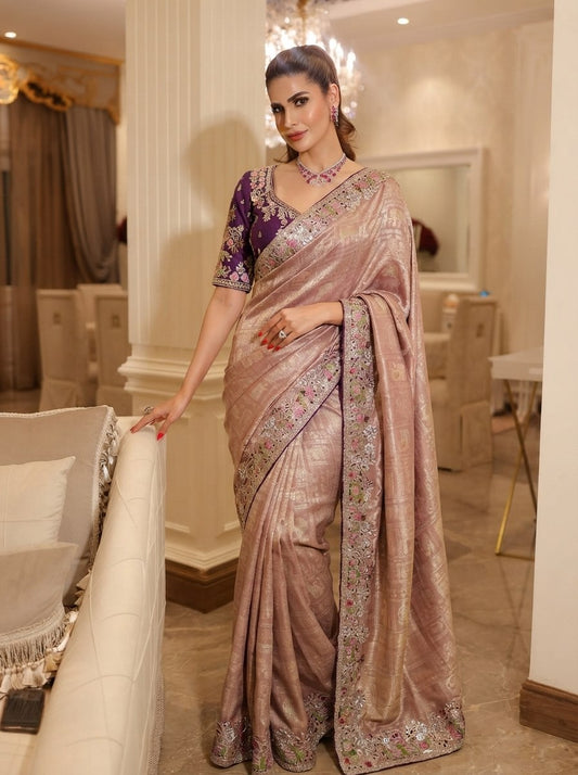 Wedding Wear Pure Kanjivarm Silk Heavy Embroidery Work Saree