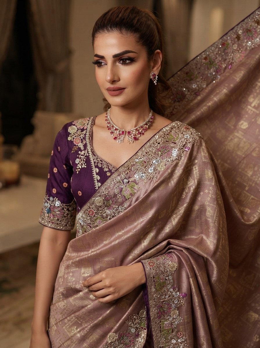 Wedding Wear Pure Kanjivarm Silk Heavy Embroidery Work Saree