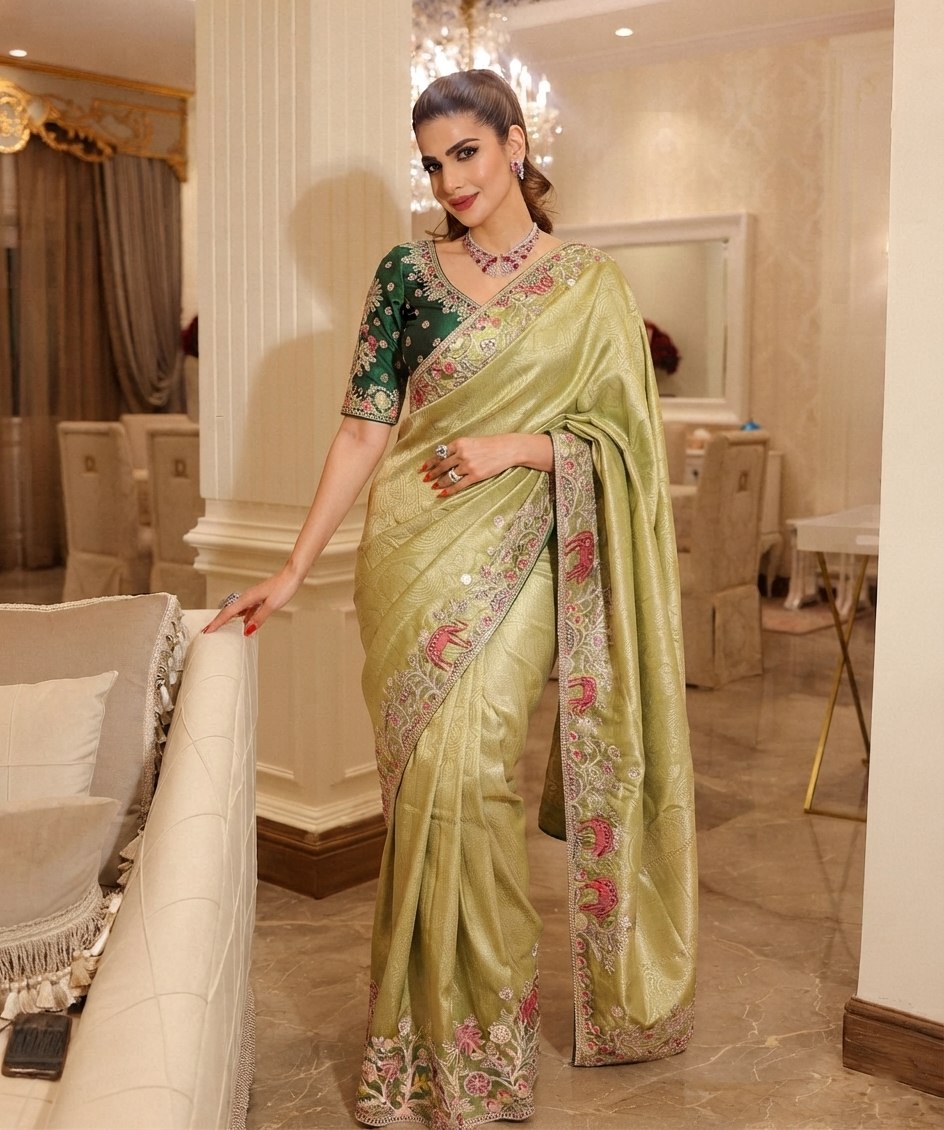 Wedding Wear Pure Kanjivarm Silk Heavy Embroidery Work Saree