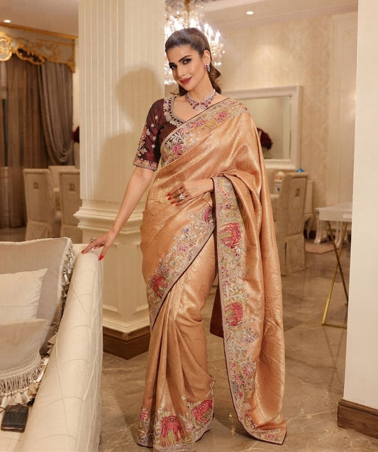 Wedding Wear Pure Kanjivarm Silk Heavy Embroidery Work Saree