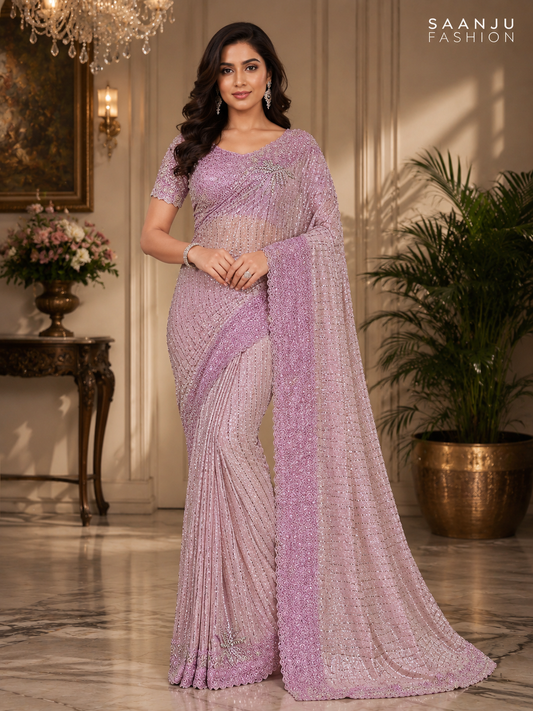 Rose Pink Designer Saree Set