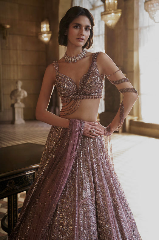 Kasturi silk lehenga with Dori Sequins & thread work choli