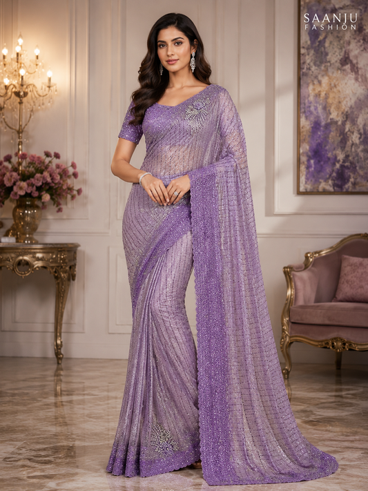 Royal Lavender Designer Saree Set