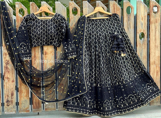 Black Colour Embroidered Attractive Party Wear Silk Lehenga choli
