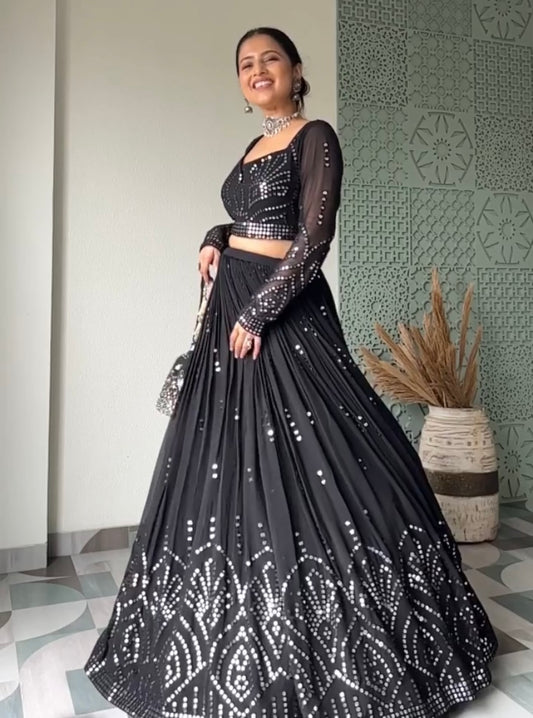 Black Colour & Sequence 9mm Work Embroidered Party Wear Lehenga choli
