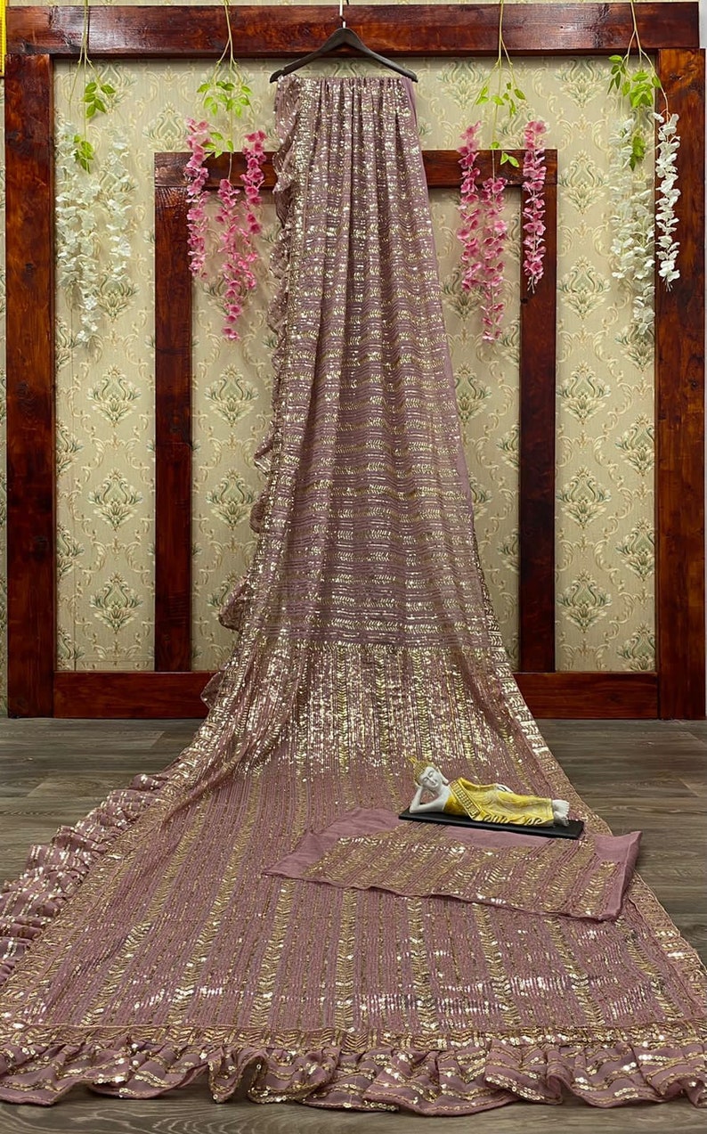 Light Pink Color Saree Beautiful Designer Party Wear Boutique Style Saree Having a Double Sequins Work On Entire Saree With Pallu and Blouse