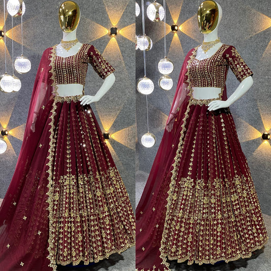 Maroon Colour Embroidered Attractive Party Wear Silk Lehenga choli