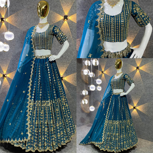 Blue Colour Embroidered Attractive Party Wear Silk Lehenga choli