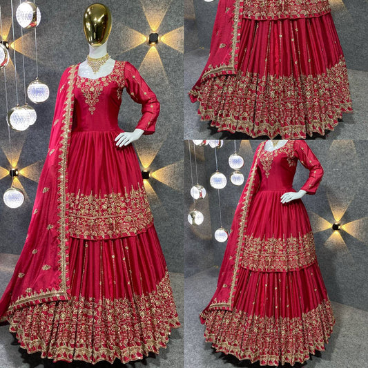 RED COLOUR TOP WITH LEHENGA AND DUPATTA