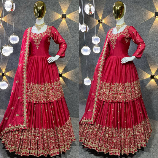 RED COLOUR TOP WITH LEHENGA AND DUPATTA